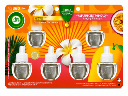 Imagen de Repuestos Air Wick Esenciales Naturales Atardecer Tropical Mango y Maracuyá (6 repuestos x 20 ml)