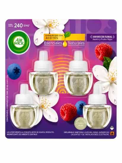 Imagen de Repuestos Air Wick Esenciales Naturales Amanecer Floral Jazmín y Frutos Rojos (4 repuestos x 20 ml)