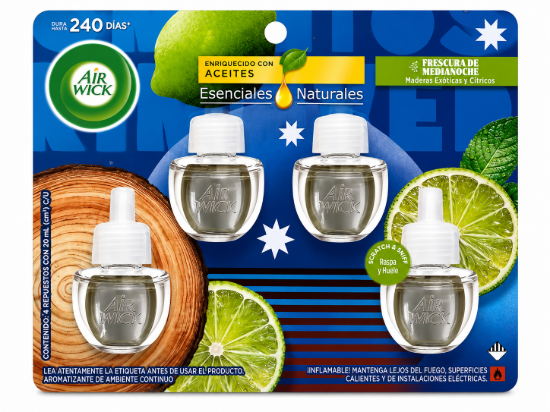 Imagen de Repuestos Air Wick Esenciales Naturales Frescura de Medianoche Maderas Exóticas y Cítricos (4 repuestos x 20 ml)