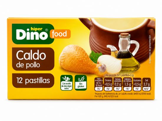 Imagen de Caldo de pollo HiperDino Food – 12 pastillas