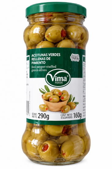 Imagen de Aceitunas Verdes Rellenas de Pimiento Vima Foods (290 g)